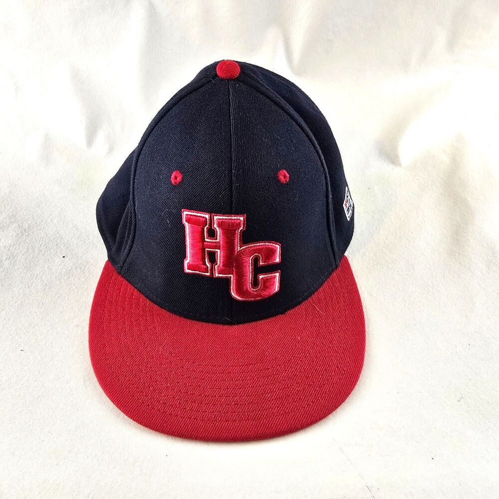 The Game Pro Hat Mens Large Fitted Flex Black Red HC Logo Flat Brim Baseball